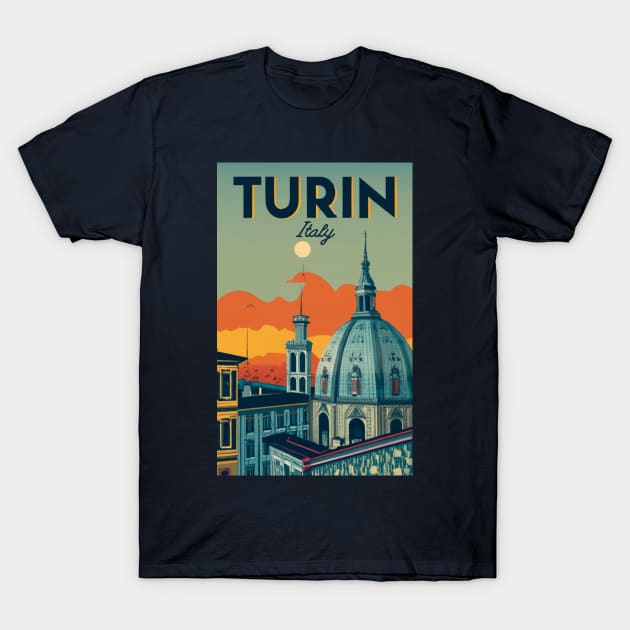 A Vintage Travel Art of Turin - Italy T-Shirt by goodoldvintage